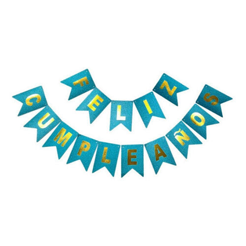 Banderín Feliz Cumpleaños Glitter Turquesa