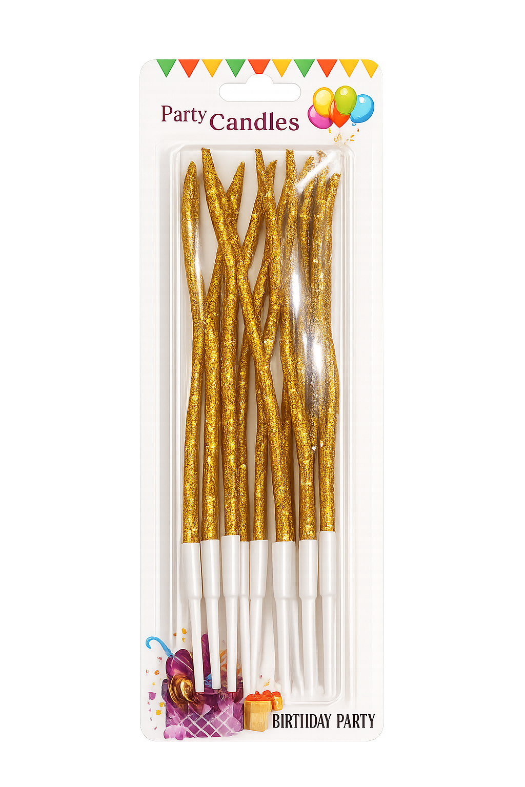Velas Curvas Glitter Dorada x12