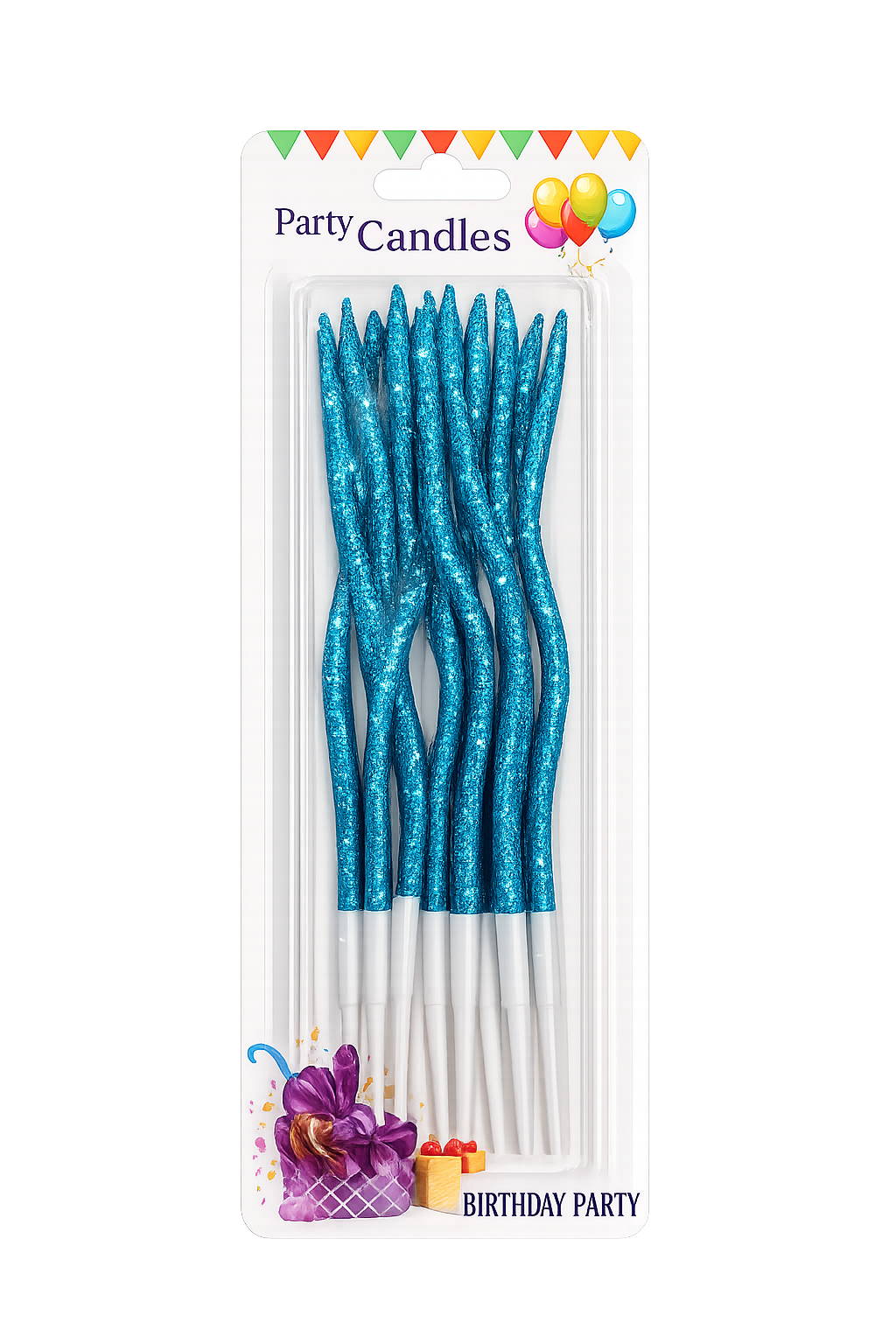 Velas Curvas Glitter Turquesa x12