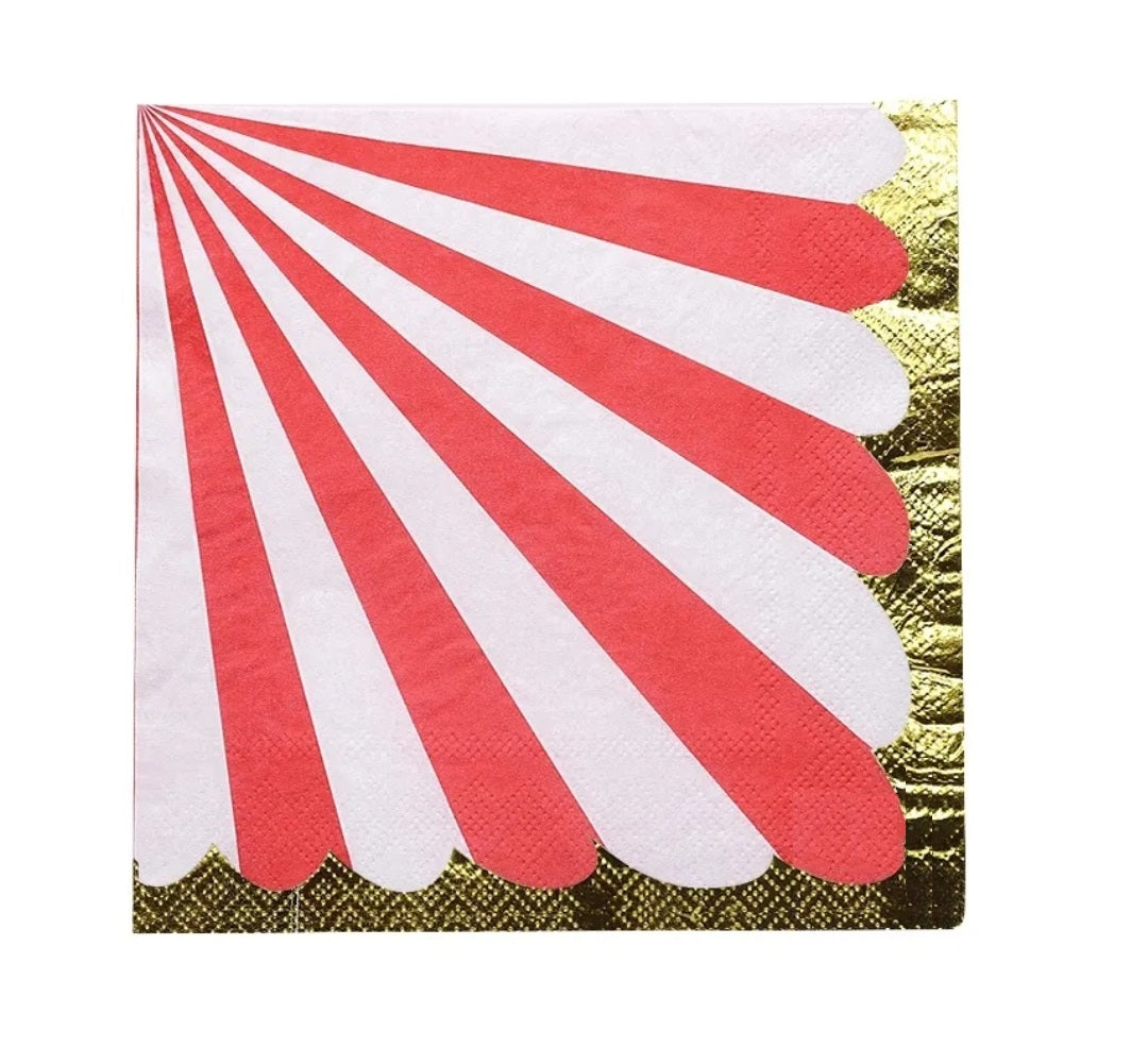 Servilletas Rayadas Rojas con Dorado