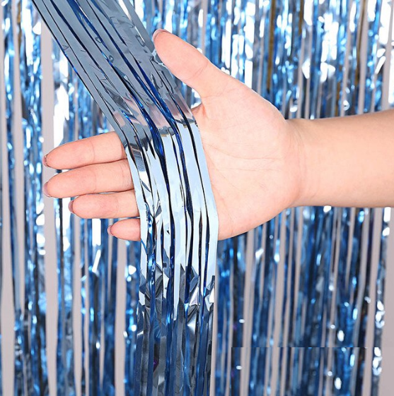 Cortina Metalizada Flecos Azul