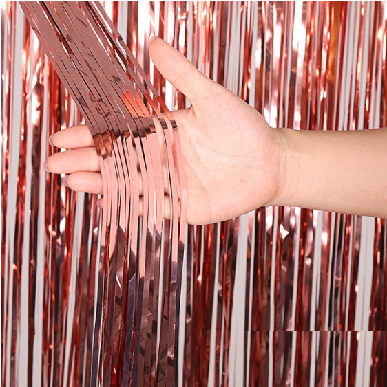 Cortina Metalizada Flecos Rosa Oro