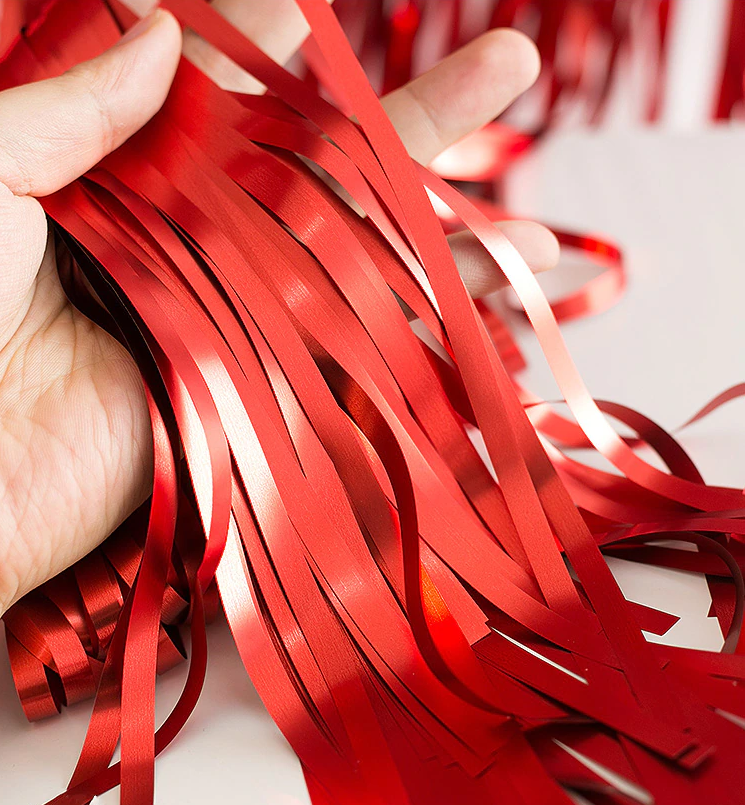 Cortina Satinada Flecos Roja