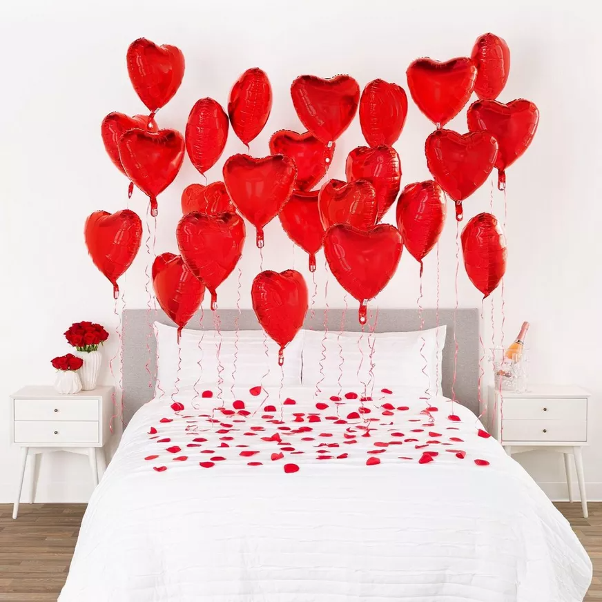Globo Corazones x10 Con Helio + Confetis