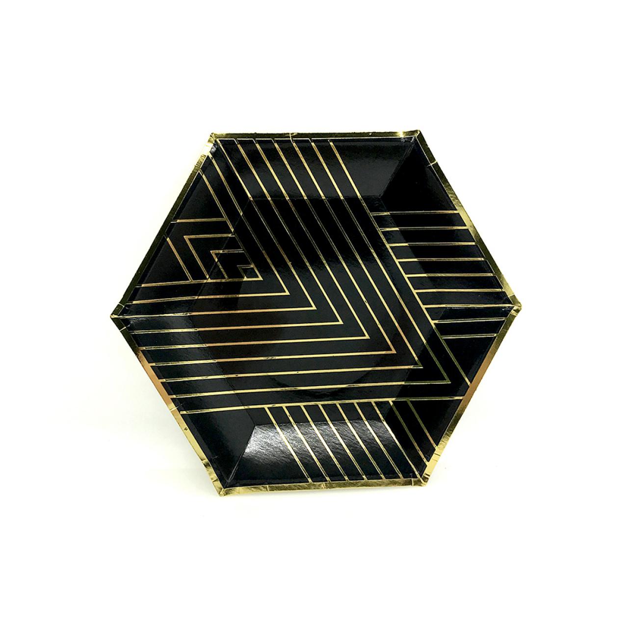 Plato Hexagonal Negro y Dorado