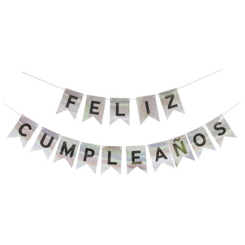 Banderín Feliz Cumpleaños Metalizado Plata