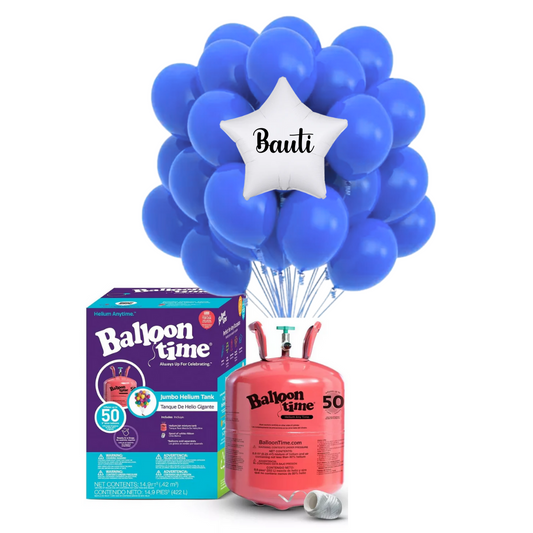 Garrafa de Helio Americano + Globo Personalizado + 25 Globos Biodegradables
