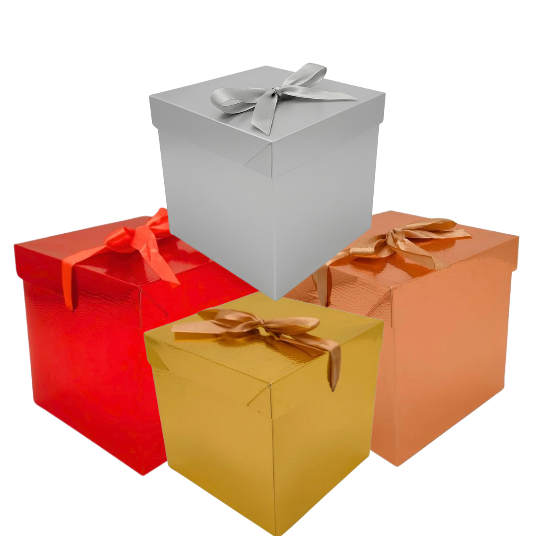 Caja Cubo Metalizada con moño