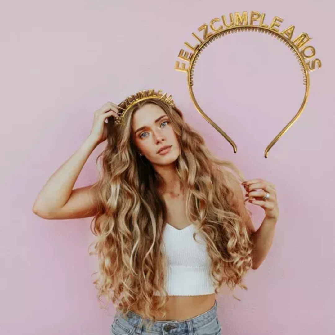 Vincha "Feliz Cumpleaños" Plata