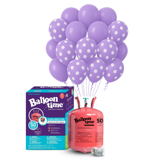 Garrafa de Helio Americano + 12 Globos Lisos Biodegradables + 12 Globos Lunares Biodegradables
