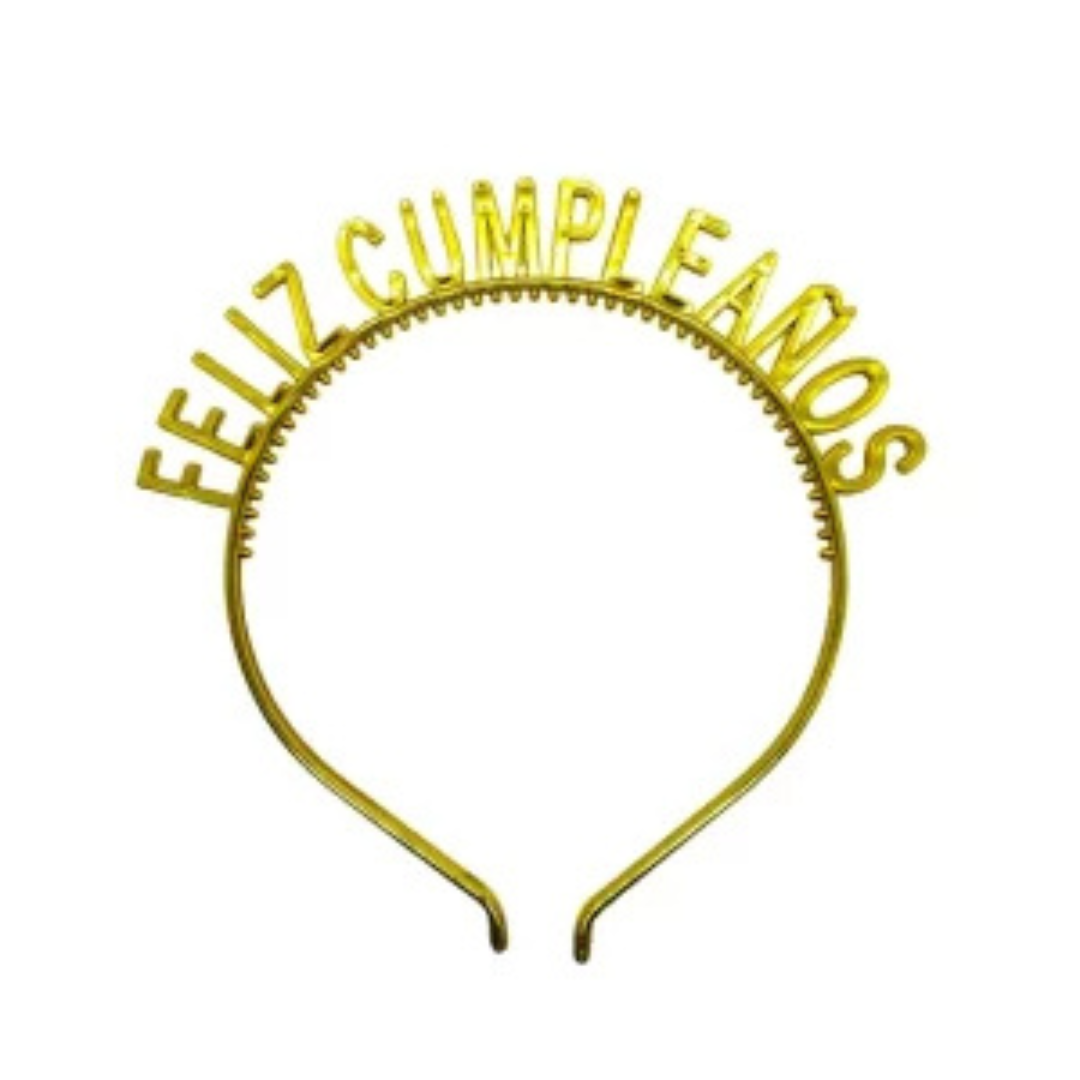 Vincha "Feliz Cumpleaños" Dorada