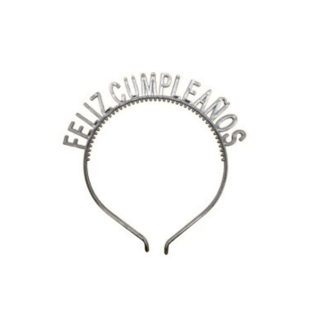 Vincha "Feliz Cumpleaños" Plata