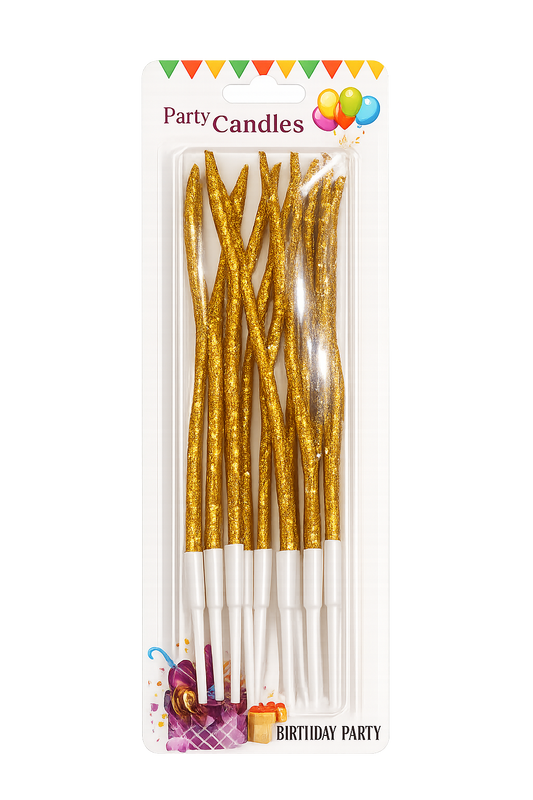 Velas Curvas  Glitter Dorada x12