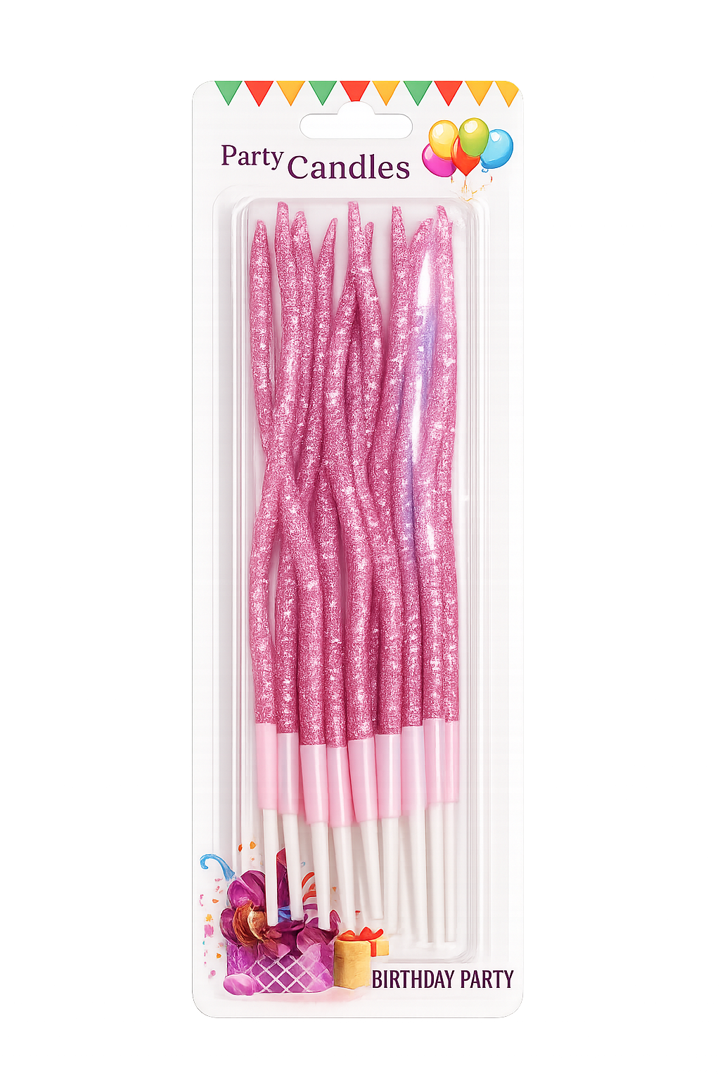 Velas Curvas  Glitter rosa x12