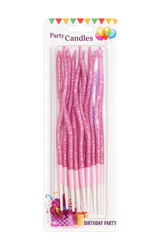 Velas Curvas  Glitter Rosa x12