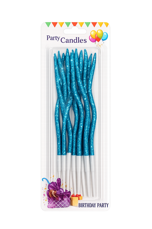 Velas Curvas Glitter Turquesa x12