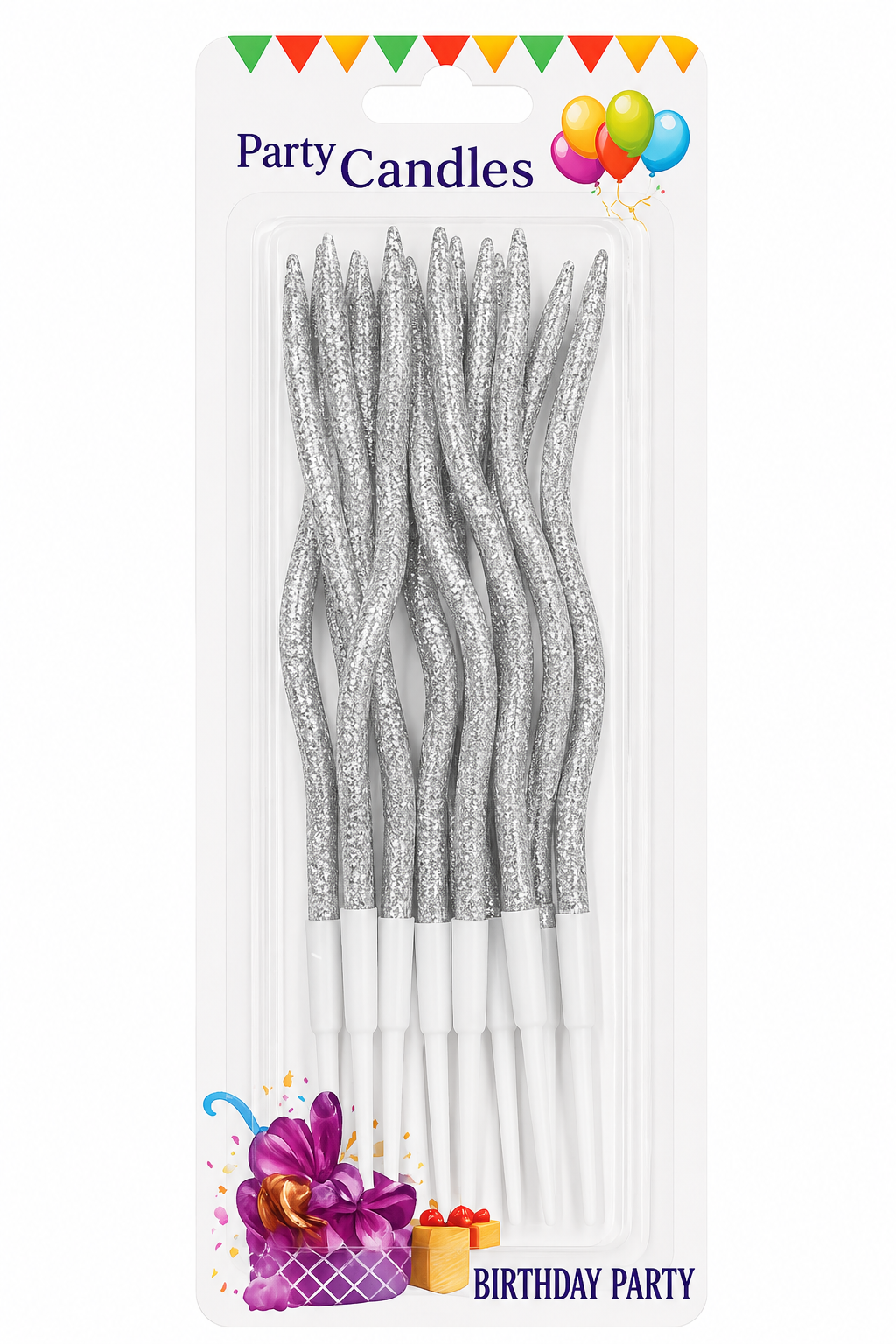 Velas Curvas Glitter Plata x12