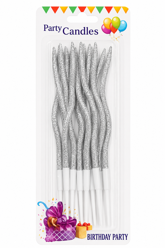 Velas Curvas Glitter Plata x12