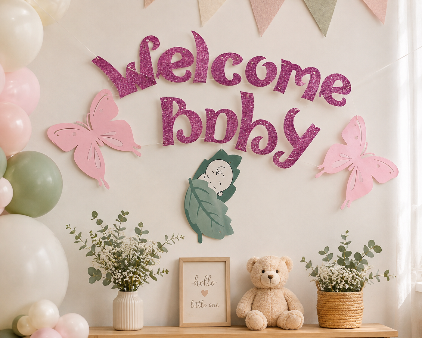 Banderín Welcome baby Niña