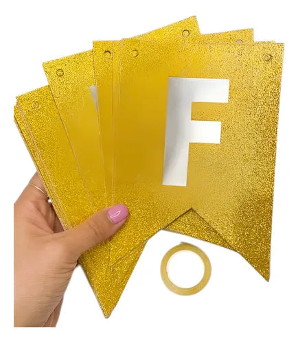 Banderín Feliz Cumpleaños Glitter Dorado Fuerte