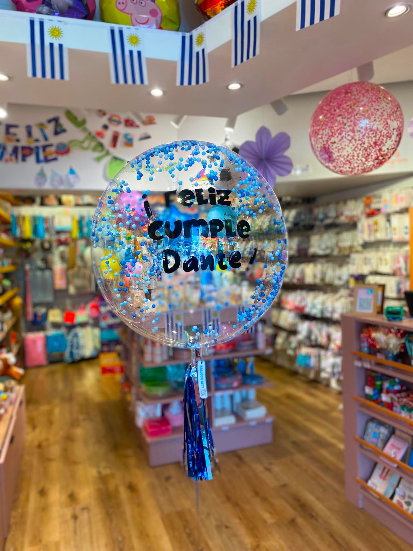 Globo Burbuja Confetis Azul