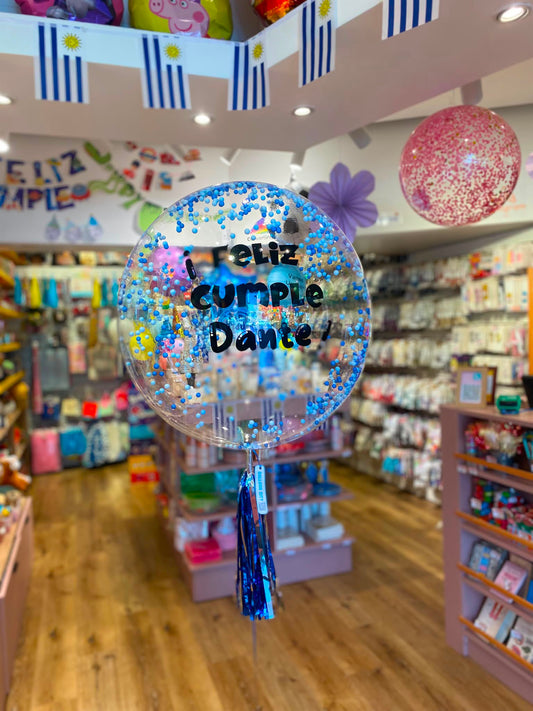 Globo Burbuja Confetis Azul