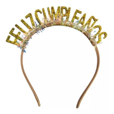 Vincha Feliz Cumpleaños Dorada