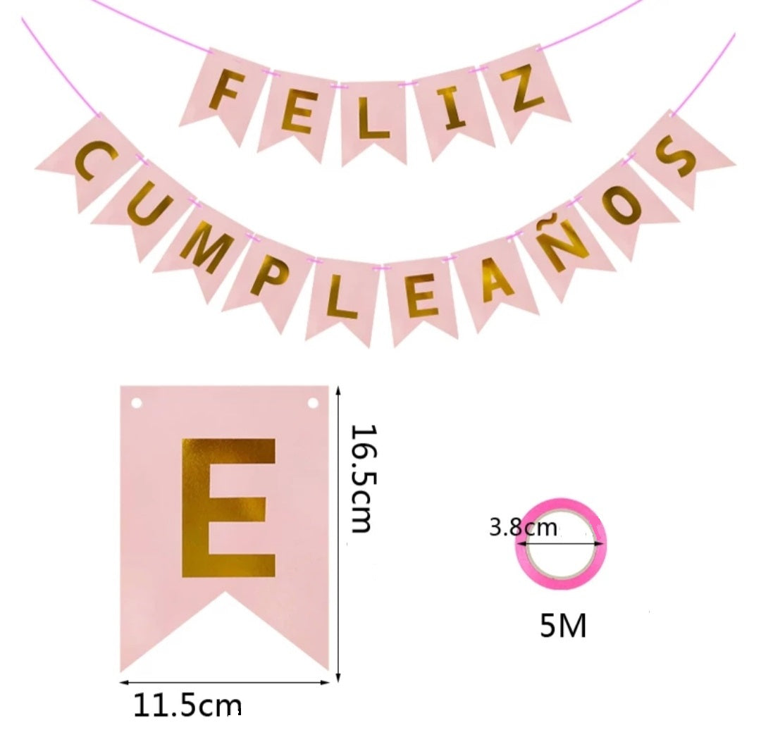 Banderín Feliz Cumpleaños Rosa