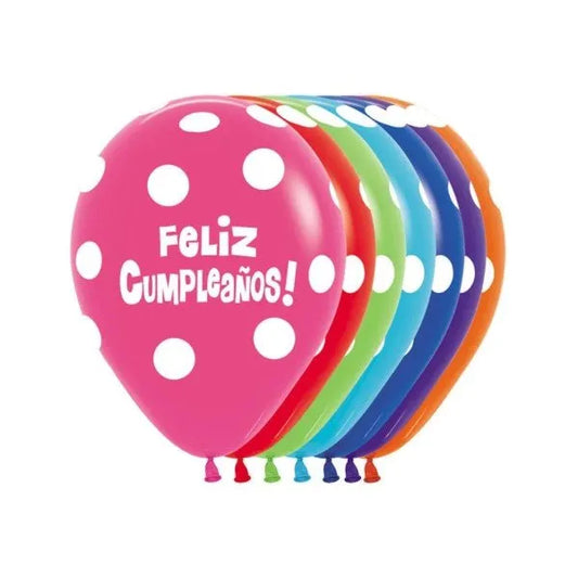 Globo Fashion Mix Feliz Cumpleaños Polka R-12 x12